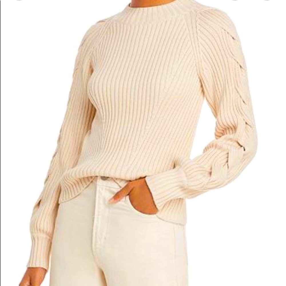 Aqua Braided Sleeve Cotton Sweater